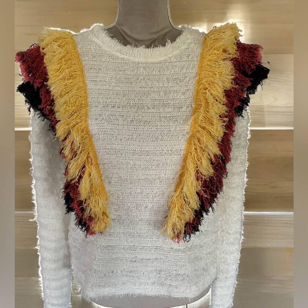 Zara Trafaluc Fringes Crewneck Knit Sweater Size Small